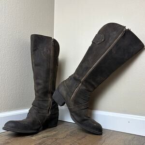 vintage born suede leather mid calf boots buckle riding festival boho size 11